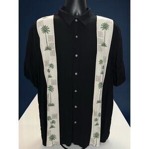 Batik Bay‎ XXL Men’s Hawaiian Shirt Black Floral Rayon Palm Tree Button Up Camp
